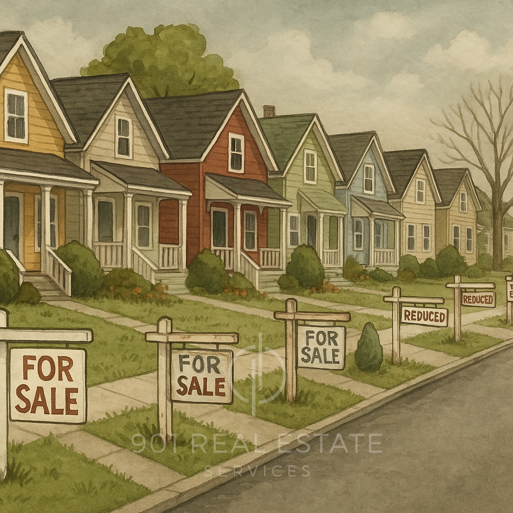 A row of houses for sale that may become rental properties